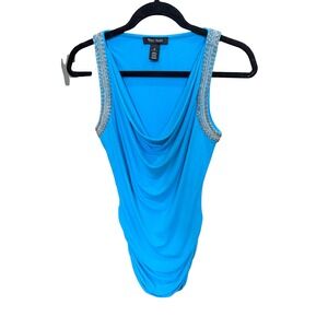 White House‎ Black Market Top Sleeveless Cowl Neck Embellished Blue XS